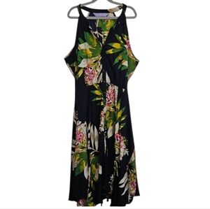 RT Summer Collection Dress Tropical Flowers Button Front Tie Waist *Large
